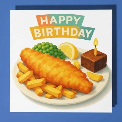 SMART JESTER Fish and Chips Brownie Happy Birthday Card & Envelope - Personalised card Friend