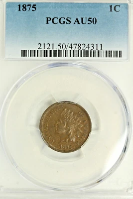 1875 Indian Cent : PCGS AU50 - Image 1 of 4