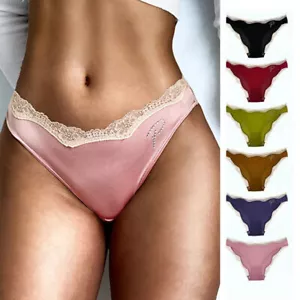 1/5 Pack Lot Underwear Briefs Womnes Seamless Satin Panties Lace Lingeries Sexy - Picture 1 of 14