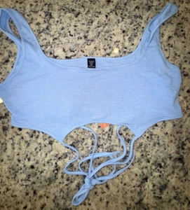 Womens New Nwt Plus Size 3XL Blue Cropped Top ~ Shirt by SHEIN ~ Ties ~ SXY - Picture 1 of 2