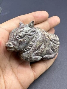 Antique Quality Old Hindo Greek Era Jasper Stone Cow Worshipers Statue Amulet - Picture 1 of 11