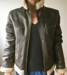 Woman leather jacket, aviator style, real Italian leather, size M - Picture 1 of 6