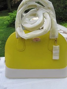Bolso Coach Bicolor Grano Cruzado Cora Cúpula Nuevo con Etiquetas-Amarillo/Tiza F34491-$375 - Imagen 1 de 12