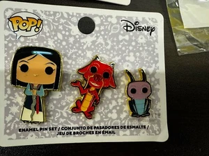 Disney Funko Pop Mulan 3 Enamel Pin Set - Mushu Crikee Cricket Pins Loungefly - Picture 1 of 1