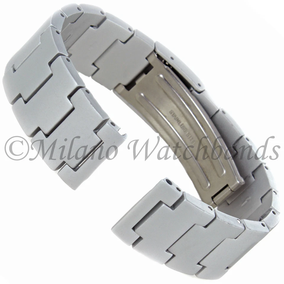 Correa de reloj para hombre Hirsch de acero inoxidable gris mate con hebilla de extremo recto de 18 mm Foto 1 de 4