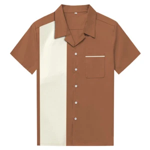 Camicie da uomo cotone rockabilly camicia da bowling taglie forti patchwork estate - Foto 1 di 1