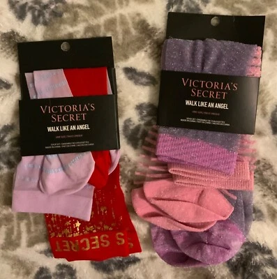 Victorias Secret “ Walk Like An Angel” 4pr socks sheer Red Purple Pink Gold Logo - Image 1 of 2