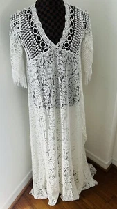 Boho White Vintage Lace Bell Sleeve Wedding Long Dress Maternity Photoshoot Gown - Picture 1 of 9