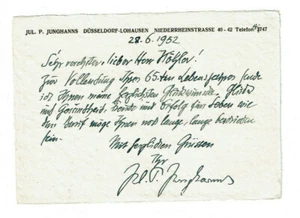 Tarjeta autógrafa de pintor Julius Paul Junghanns (1876-1958) 1952 a Fritz Köhler - Imagen 1 de 1