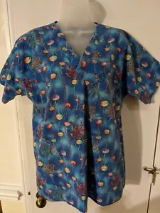 Womens Vintage 90s Short Sleeve Spider Web SCRUB TOP XS SCRUBS Nurse Vet Dental - Picture 1 of 5