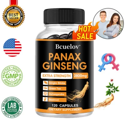 BCUELOV Panax Ginseng Extrakt 2800 mg pro Kapsel I 30/60/120 vegane Kapseln I Neu