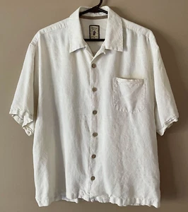 Jamaica Jaxx Hawaiian Beach Shirt SS Button w/ Pockety 100% Silk Ivory Sz XL - Picture 1 of 6