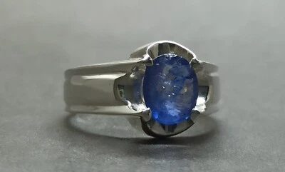 Anel feminino elegante Neelam feito à mão prata esterlina 925 safira azul natural - Imagem 1 de 4