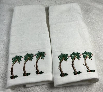 NWOT Tommy Bahama Christmas Decorated Palm Trees Hand Towels (Set of 2) - Image 1 of 4