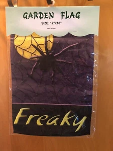 Freaky Halloween Spooky Spider Web Purple Full Moon Garden Flag 12" x 18"  NEW  - Imagen 1 de 2