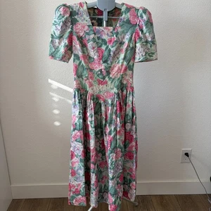 Abito Gunne Sax Jessica McClintock XS floreale manica a sbuffo vintage Cottagecore - Foto 1 di 9