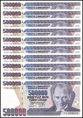 Turquía 500000 Liras, L.1970 (1998 ND), P-212a.1, UNC X 10 PIEZAS Foto 1 de 2