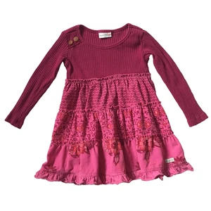 Naartjie Kids Size 3 Years Pink Corduroy Ruffle Long Sleeve Floral Cotton Dress - Picture 1 of 8