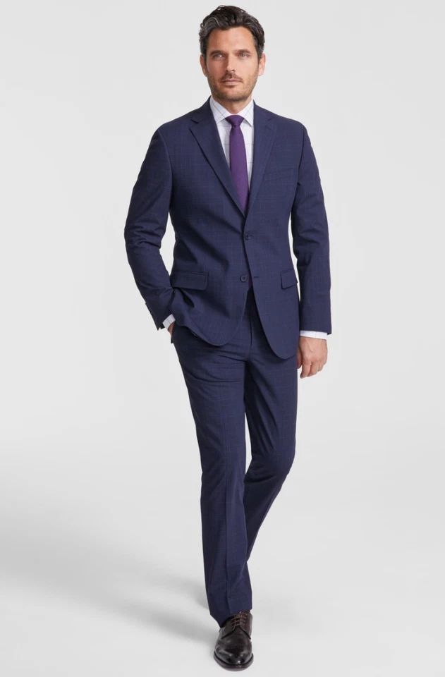 DKNY Men Modern Fit Nested Suit Navy/Blue Size Jacket 36S Pants 29W