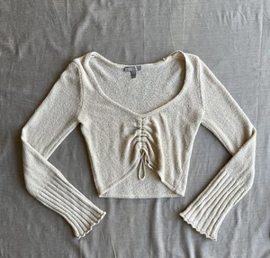 ASOS Y2K Damen 6 Haferflocken Strick Cropped Pullover Rüschen vorne Kordelzug Boho - Bild 1 von 10