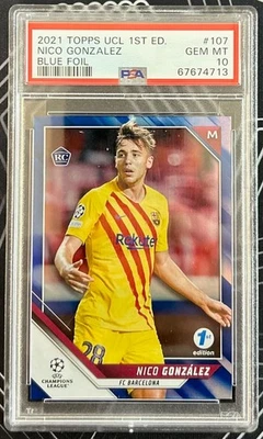 Nico Gonzalez (Barcelona) Blue /30 RC Topps UCL 1st Edition 21-22 PSA 10 Pop 3 - Image 1 of 2
