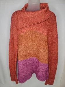 Maglione donna Democracy maglia media cavo finto collo arancione/viola oversize - Foto 1 di 9