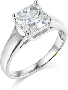 3 Ct Princess 14K White Gold Created Diamond Solitaire Engagement Wedding Ring - Picture 1 of 3