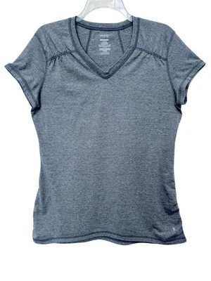 Danskin Now Semi Fitted Womens Size L Gray Activewear V Neck Ruched Side T Shirt - Image 1 of 4