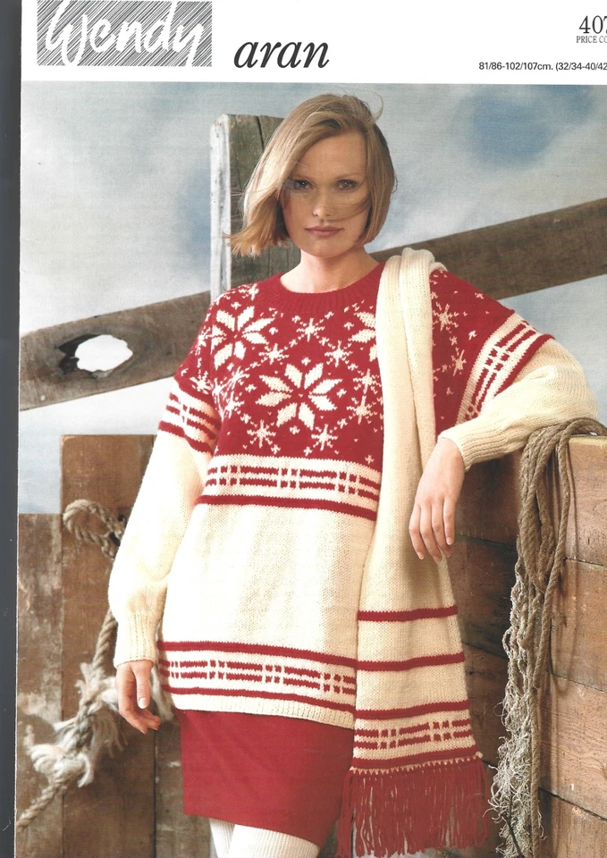 WENDY 4079 KNITTING PATTERN TRADITIONAL SCANDI SNOWFLAKE DESIGN SWEATER & SCARF - Image 1 of 1