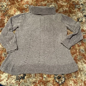 Liz Claiborne Women’s Large Gray Turtleneck Chenille Chunky Soft Knit Pullover - Picture 1 of 13