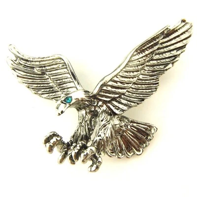 Eagle Bird Of Prey Brooch Bird Lovers Antique Silver Tone Textured Metal Feather - Image 1 of 4