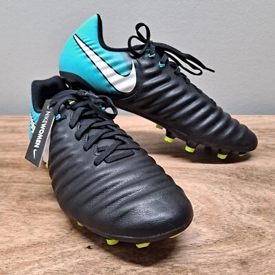 NWT Nike Tiempo Legacy III FG Womens 7.5 Black/Aqua Soccer Boots 897802-002 - Image 1 of 4