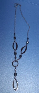 Lia Sophia Stainless Steel & Clear/Gray Bead Y Necklace 13" Drop - Picture 1 of 3