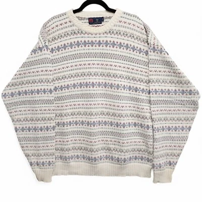 Vintage Isle Of Cotton Sweater Mens XXLT Tall (Fits as XLT) Fair Isle USA Made - Image 1 of 4