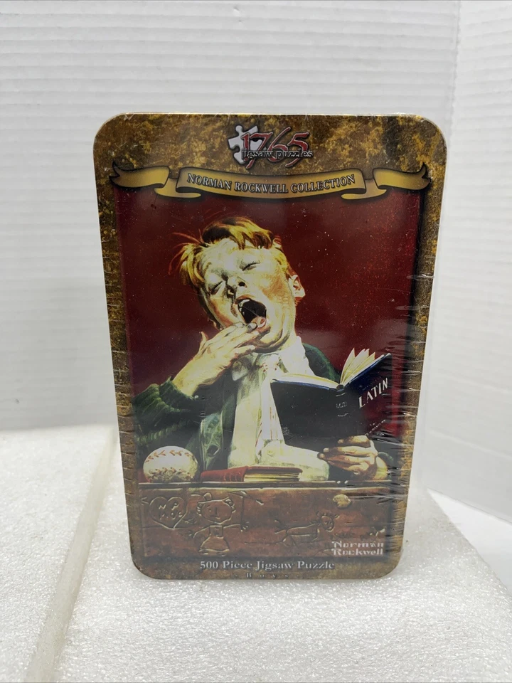Norman Rockwell Sleepy Scholar- 500 PC Puzzle in a Tin by 1765 Jigsaw