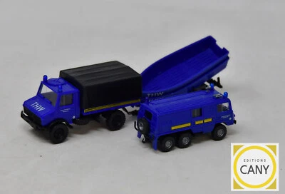 Lot Camion Pinzgauer 6X6 / Unimog E Rimorchio Barca - Roco 1332 - 1/87 - Immagine 1 di 4