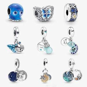 Turtle Chameleon Charms-Blue Crystal Charm Beads 925 Sterling Silver DIY Pendant