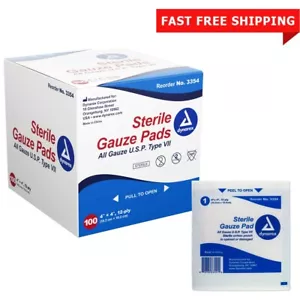 100 Sterile Gauze Pads Sponges Bandage 100% Woven Cotton 4"x4" 12-PLY - Picture 1 of 1