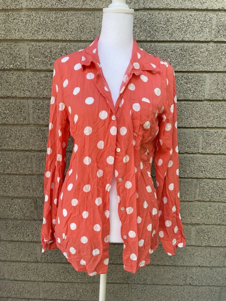 Splendid Collection Pink White Polka Dot Button Up Long Sleeve Size M Ditsy Fun - Image 1 of 4