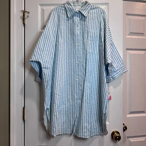 Carole VTG NWT Blue Striped Flannel Nightshirt Women's 1X Oversized Cotton USA - Picture 1 of 16
