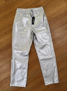 Haute Monde Women’s Faux Leather Pants Silver Metallic New Size Large - Picture 1 of 5