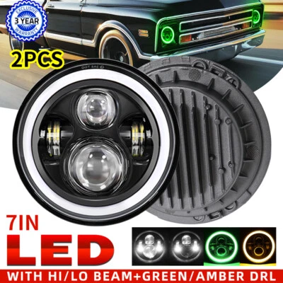 2X Faro LED de 7"" verde alto/bajo para camioneta Chevy Chevrolet C10 C20 G10 G20 Nova Foto 1 de 4