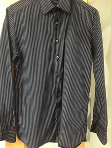 XACUS MENS NAVY /WHITE STRIPED SHIRT 16 COLLAR - Picture 1 of 4