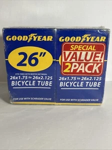 Tubo de bicicleta Goodyear 26x1,75 a 26x2,125 paquete de 2 para usar con válvula Schrader - Imagen 1 de 6