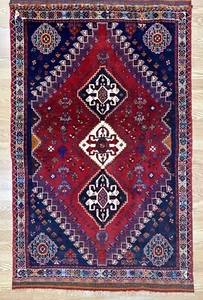 Fine Shira z Qashqa ei Hand Knotted Vintage Tribal Area Rug Geometric Design 4x6 - Picture 1 of 8
