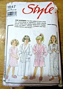 STYLE SEWING PATTERN NO. 1847 GIRLS NIGHT WEAR SIZE 4-10 VINTAGE - Picture 1 of 4