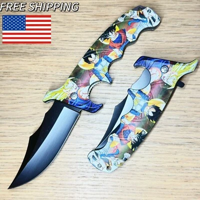 9" Dragon Ball Cartoon Black Tactical Spring Assisted Folding Pocket Knife EDC - Image 1 of 4