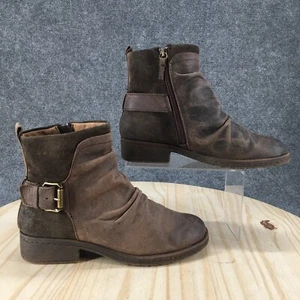 Comfortiva Boots Womens 8 W Ankle Booties Brown Leather Side Zip Buckle Heels - Picture 1 of 21