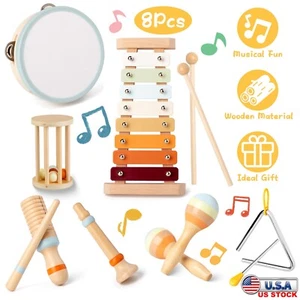 Musical Instruments for Toddlers 8 in 1 Montessori Wooden Percussion Music Toys - Picture 1 of 11