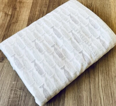 TOMMY HILFIGER Whale Ocean Nautical Gray F/Q Flat Sheet Sea Beach Coastal Decor - Image 1 of 4